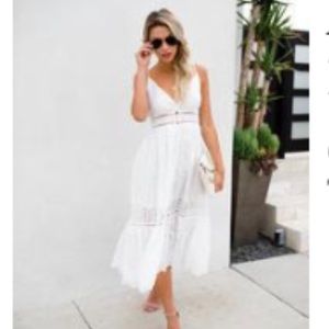 White eyelet cotton midi dress